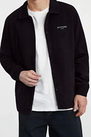 Moda Gömlek Yaka Baskılı Uzun Kol Regular Fit Rahat Konforlu Örme Kışlık Gömlek Ceket