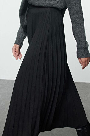 Kadın Moda Stil Maxi Astarsız Dokuma Tesettür Piliseli Dokuma Etek