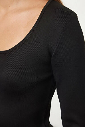 Kadın Moda Şık Havuz Yaka Standart Kol Regular Basic Triko Kazak