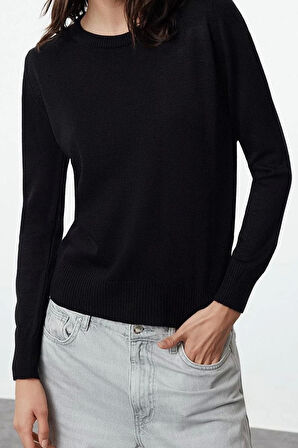 Kadın Moda Şık Bisiklet Yaka Standart Kol Regular Basic Üçlü Paket Triko Kazak