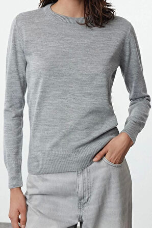 Kadın Moda Şık Bisiklet Yaka Standart Kol Regular Basic Üçlü Paket Triko Kazak