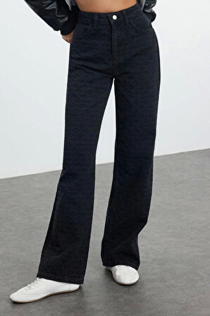 Kadın Moda Şık Kot Pantolon Geniş Paça Regular Boy Denim Yüksek Bel Jeans