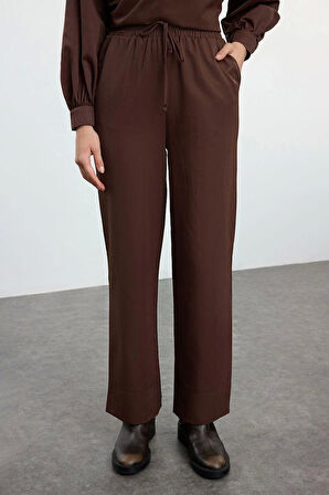 Kadın Moda Şık Regular Uzun Boy Uzun Kollu Kuşaklı Poplin Dokuma Alt-Üst Takım