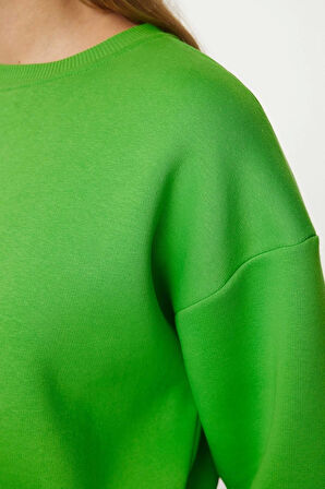 Kadın Moda Şık Crop Dik Yaka Düşük Kol Crop Rahat Kesim Crop Basic Kalın İçi polarlı Örme Sweatshirt