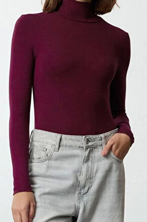 Kadın Moda Şık Regular Balıkçı Yaka Slim Kalıp Örme Yumuşak Kumaşlı Fitted Vücuda Oturan Esnek Bluz