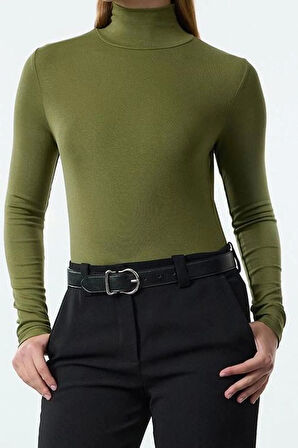 Kadın Moda Şık Regular Balıkçı Yaka Slim Kalıp Örme Yumuşak Kumaşlı Fitted Vücuda Oturan Esnek Bluz