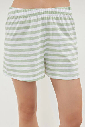 Kadın Moda Şık Bisiklet Yaka Boru Paça Kısa Kol %100 Pamuklu Ayıcık Baskılı Örme Pijama Takımı