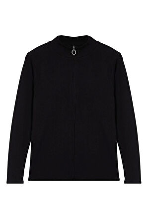 Kadın Moda Şık Büyük Beden Regular Dik Yaka Fitted Kalıp Örme Kaşkorse Bluz