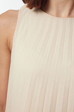 Kadın Moda Şık Tesettür Uzun Bisiklet Yaka Regular Piliseli Dokuma İçlik Elbise