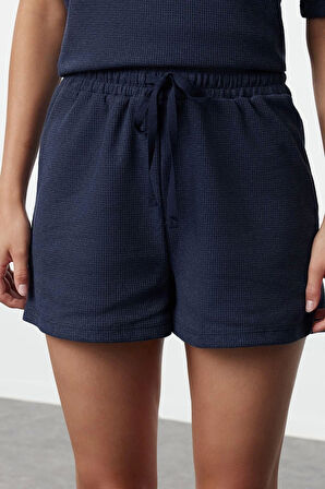 Kadın Pamuklu Bisiklet Yaka Kısa Kol Pamuklu Waffle Kumaş Örme Pijama Takımı