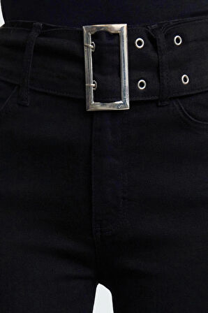 Kadın Moda Şık Kot Pantolon Geniş Paça Uzun Boy Denim Yüksek Bel Kemerli Jeans