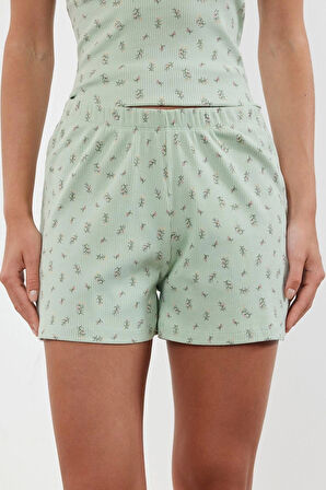 Kadın Askılı Yaka Askılı Kol Premium Pamuklu Çiçekli Dantel Detaylı İp Fitilli Pijama Takımı