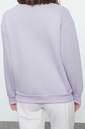 Kadın Regular Bisiklet Yaka Düşük Kol Regular Kalın İçi Polarlı Normal Kalıp Basic Örme Sweatshirt