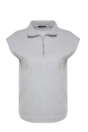 Kadın Fermuarlı Yaka Standart Kol Selanik Triko Fermuarlı Yaka Kalıp Sıfır Kol Örme Sweatshirt