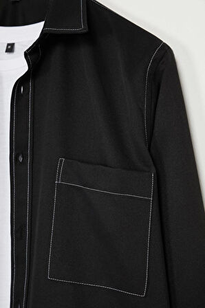 Moda Gömlek Yaka Düz Uzun Kol Regular Fit Kontrast Dikiş Detaylı Gömlek
