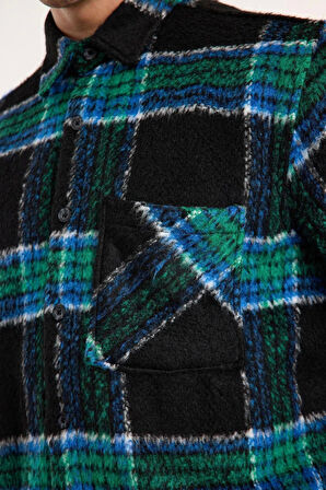 Moda Gömlek Yaka Ekose Uzun Kol Unisex Oversize Fit Kışlık Kareli Oduncu Gömlek Ceket