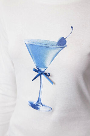 Kadın Şık Regular Bisiklet Yaka Slim Kalıp Örme Baskı ve Fiyonk Detaylı Fitted Vücuda Oturan Bluz