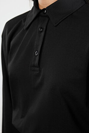 Kadın Moda Şık Mini Boy Polo Yaka Regular Düz Vücuda Oturan Örme Elbise