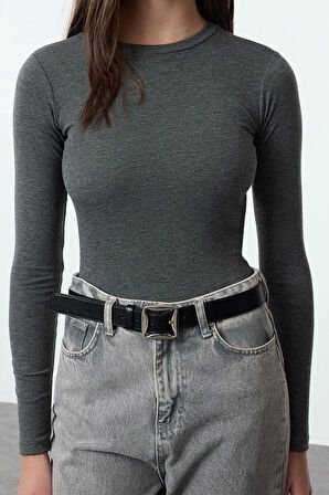 Kadın Moda Şık Crop Bisiklet Yaka Slim Kalıp Örme İkili Paket Kısa Fitted Vücuda Oturan Bluz