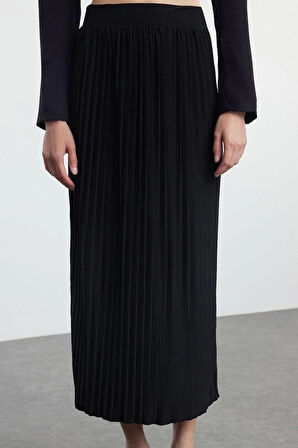 Kadın Moda Stil Maxi Astarsız Örme Yüksek Bel Pilise Esnek Maxi Örme Etek