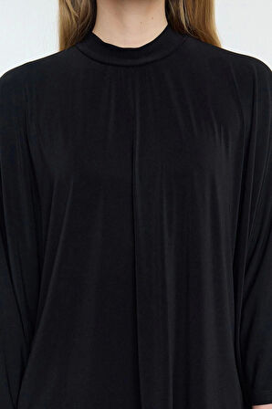 Kadın Moda Şık Üst Giyim Uzun Bisiklet Yaka Oversize Kalıp Örme Geniş Kalıp Esnek Bluz