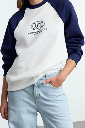 Kadın Moda Relaxed Bisiklet Yaka Reglan Kol Uzun Relaxed Kalıp Reglan Kollu Kalın Örme Sweatshirt