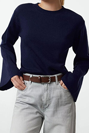 Kadın Moda Şık Bisiklet Yaka Standart Kol Regular Basic Triko Kazak