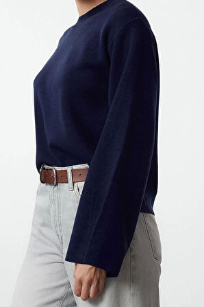 Kadın Moda Şık Bisiklet Yaka Standart Kol Regular Basic Triko Kazak