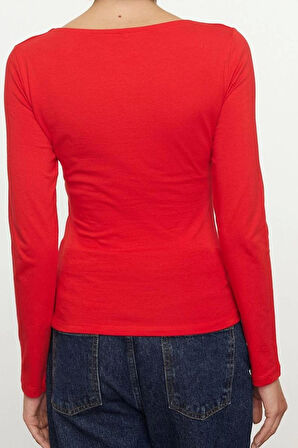 Kadın Moda Şık Üst Giyim Crop Kayık Yaka Slim Kalıp Örme Pamuklu Fitted Vücuda Oturan Esnek Bluz