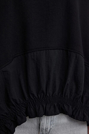 Kadın Bisiklet Yaka Düşük Kol Yumuşak Tuşeli Paraşüt Detaylı Normal Kalıp Örme Sweatshirt