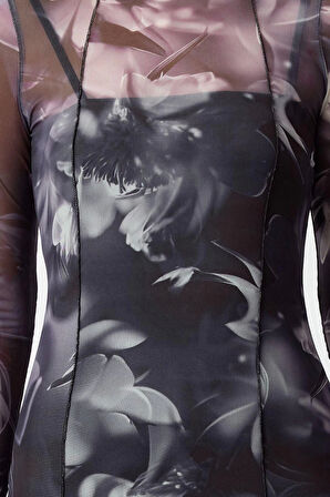 Kadın Moda Şık Midi Boy Bisiklet Yaka Slim Tül Astarlı Vücuda Oturan Örme Elbise