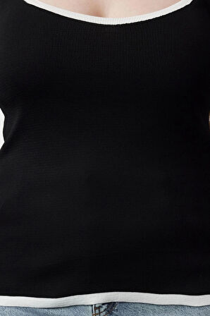 Kadın Büyük Beden Moda Şık Regular Kare Yaka Uzun Kol Düz Kare Yaka Vücudu Saran İnce Triko Kazak