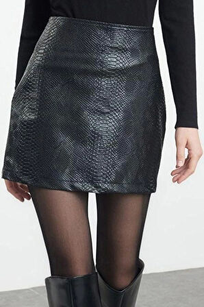 Kadın Moda Stil Mini Astarsız Dokuma Croco Suni Deri Kumaş Mini Boy Dokuma Etek