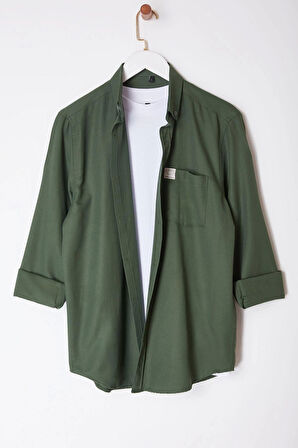 Moda Gömlek Yaka Düz Uzun Kol Regular Fit Etiket Detaylı Şambre Kolay Ütülenebilir Gömlek