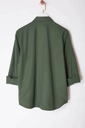 Moda Gömlek Yaka Düz Uzun Kol Regular Fit Etiket Detaylı Şambre Kolay Ütülenebilir Gömlek