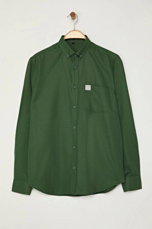 Moda Gömlek Yaka Düz Uzun Kol Regular Fit Etiket Detaylı Şambre Kolay Ütülenebilir Gömlek