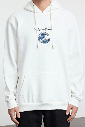 Kadın Moda Şık Bol Kapüşonlu Standart Kol Regular Hokusai Lisans Unıex Normal Kesim Sweatshirt