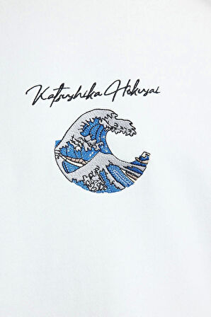 Kadın Moda Şık Bol Kapüşonlu Standart Kol Regular Hokusai Lisans Unıex Normal Kesim Sweatshirt