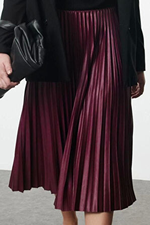 Kadın Moda Stil Midi Astarsız Dokuma Büyük Beden Esnek Lastik Belli Leopar Desenli Piliseli Etek