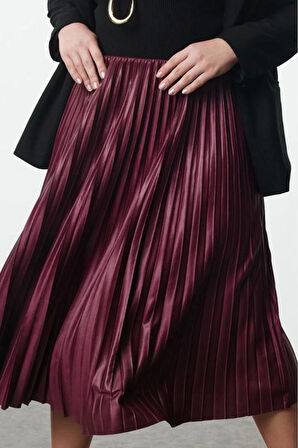 Kadın Moda Stil Midi Astarsız Dokuma Büyük Beden Esnek Lastik Belli Leopar Desenli Piliseli Etek