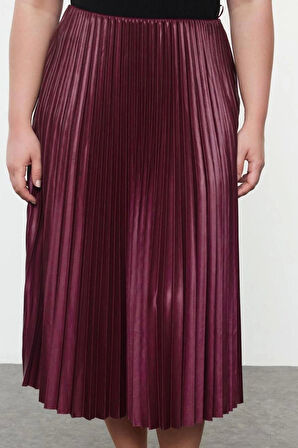 Kadın Moda Stil Midi Astarsız Dokuma Büyük Beden Esnek Lastik Belli Leopar Desenli Piliseli Etek