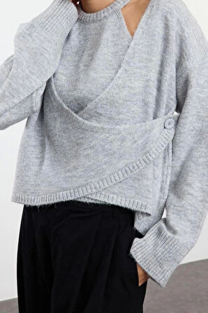 Kadın Moda Şık Regular Kruvaze Regular Yumuşak Dokulu Hırka-Bluz Triko Hırka