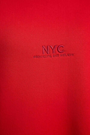 Kadın Oversize Bisiklet Yaka Düşük Kol Uzun Slogan Nakışlı Kalıp Kalın İçi Polarlı Örme Sweatshirt