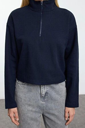 Kadın Fermuarlı Yaka Düşük Kol Bordo-Antrasit 2Li Paket Selanik Kalıp Fermuarlı Yaka Örme Sweatshirt