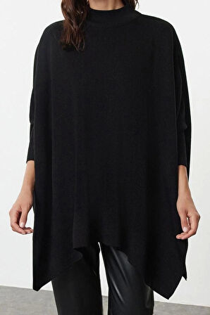 Kadın Moda Şık Bisiklet Yaka Standart Kol Regular Geniş Kalıp Dik Yaka Triko Kazak