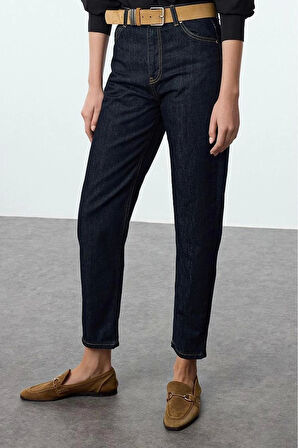 Kadın Moda Şık Kot Pantolon Boru Paça Uzun Boy Denim Yüksek Bel Mom Jeans