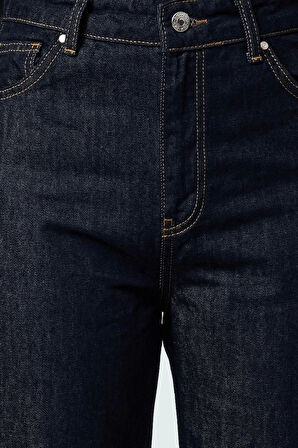 Kadın Moda Şık Kot Pantolon Boru Paça Uzun Boy Denim Yüksek Bel Mom Jeans