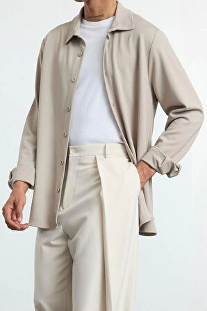 Moda Gömlek Yaka Düz Uzun Kol Regular Rahat Esnek Örme Kumaşlı Kışlık Gömlek