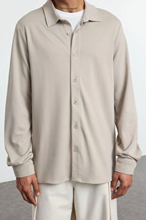 Moda Gömlek Yaka Düz Uzun Kol Regular Rahat Esnek Örme Kumaşlı Kışlık Gömlek