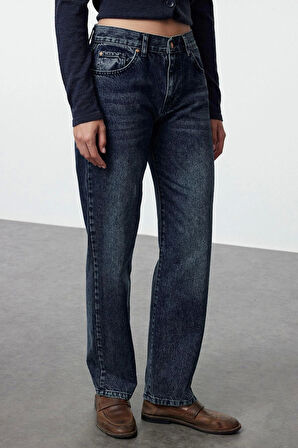 Kadın Moda Şık Kot Pantolon Boru Paça Uzun Boy Denim Normal Bel Straight Jeans